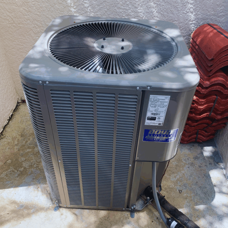 Boyd Brothers branded outdoor air conditioning condenser unit installed on a concrete pad.